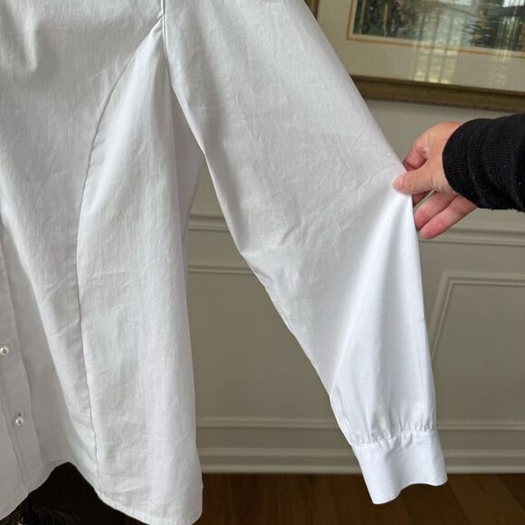 Soft Surroundings Kata Ruffle Collar Shirt 2FY61 White Pearl Buttons L - Picture 7 of 9